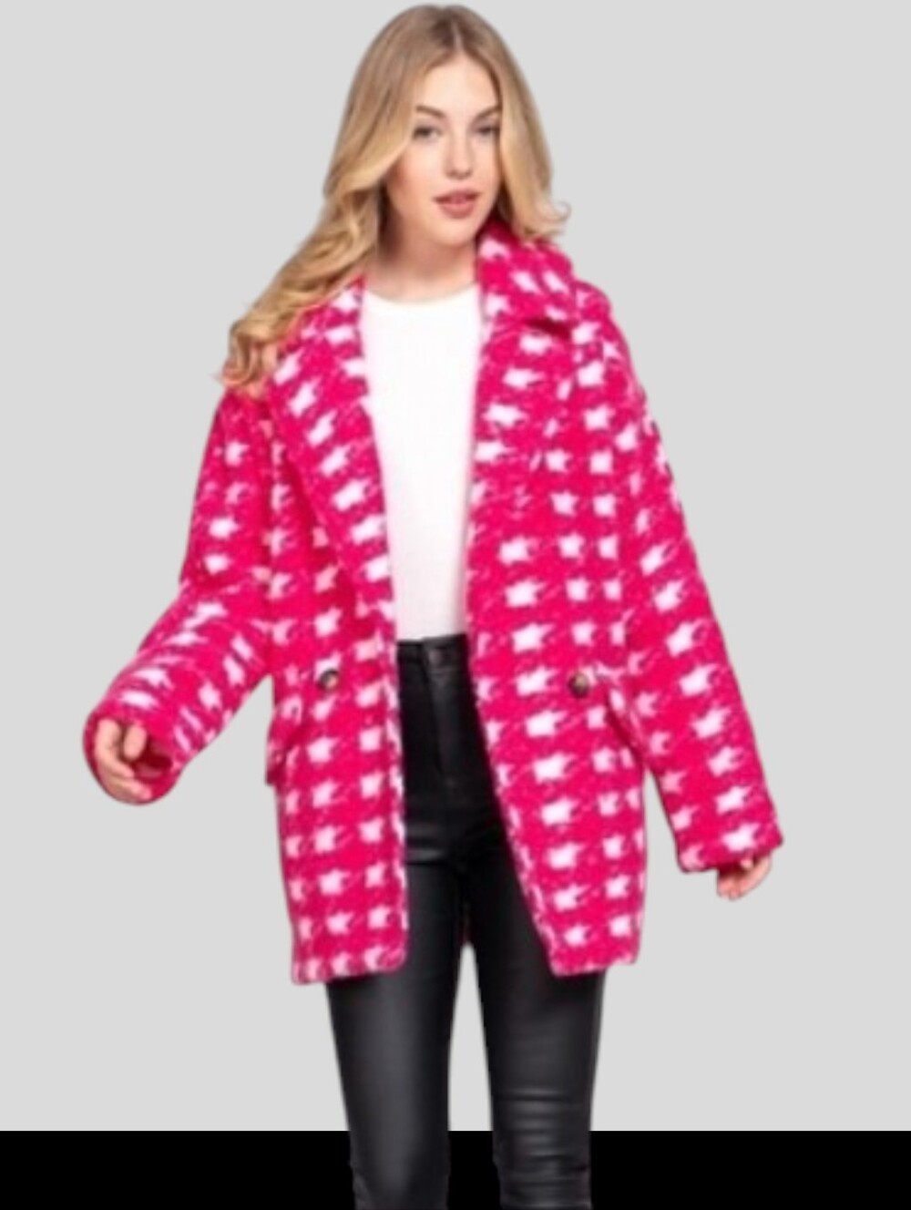 Pink Check Houndstooth Peacoat